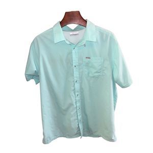Columbia PFG Super Bonehead Fishing Shirt Mens Sz L Teal Button Up See Note
